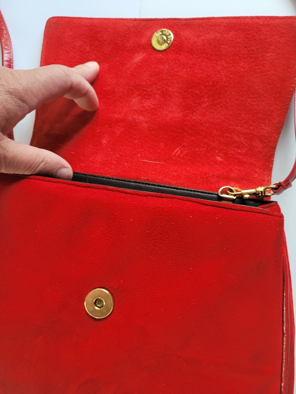 VTG Frenchy Of California Red Suede Crossbody Bag with Flap - Women Like Khaite - Picture 5 of 8
